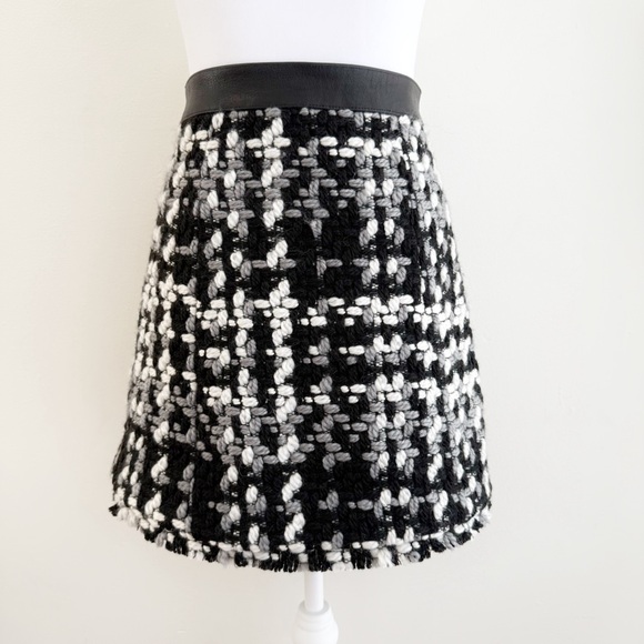 Remain Dresses & Skirts - REMAIN BIRGER CHRISTENSEN BLACK GRAY WHITE TASJA LEATHER TRIM TWEED MINI SKIRT